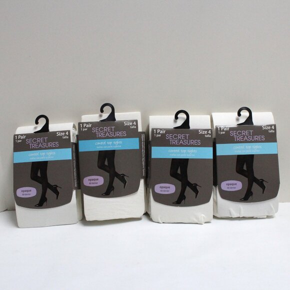 4 Pair Secret Treasures Control Top Size 4 White Tights - Picture 1 of 9
